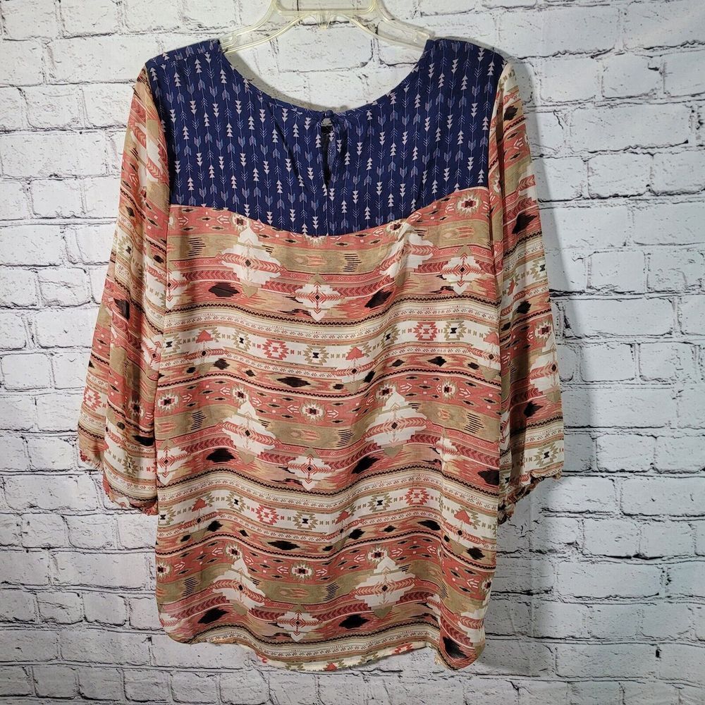Hayden Los Angeles Blouse Womens 1XL Multicolor Excellent Southwestern Boho Top - Picture 3 of 5